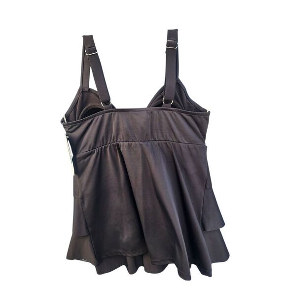 Swim Solutions Triple Pleat Tankini Ruffled Swim Top Black Womens Size 8 - Picture 5 of 8